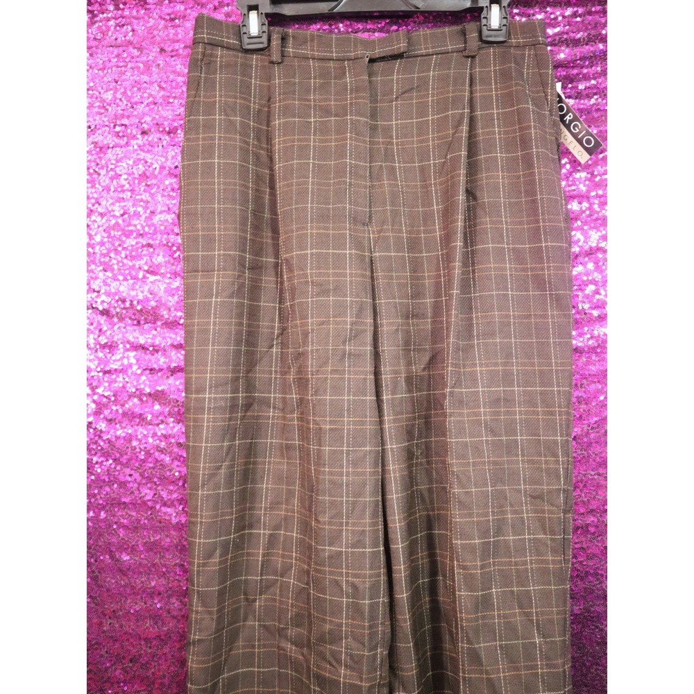 Brown Plaid Pants 10 Giorgio Sant Angelo Womens Wide Leg High Rise G2105305